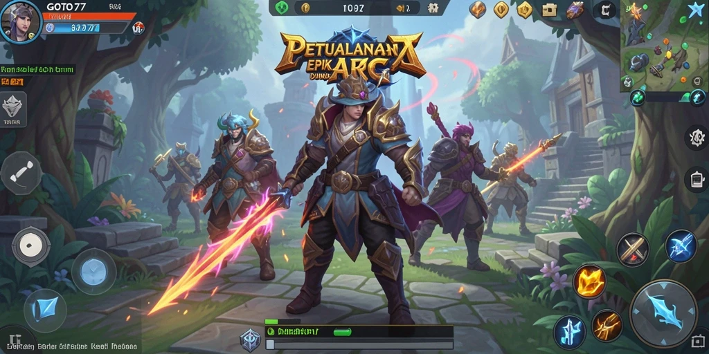 Screenshot GOTO77 menunjukkan pertarungan epik dalam dunia ARPG yang menakjubkan.