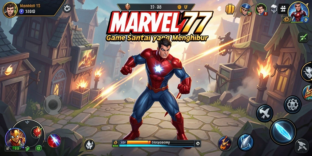 Screenshot gameplay <strong>MARVEL77</strong> menampilkan karakter ceria dan level menantang.