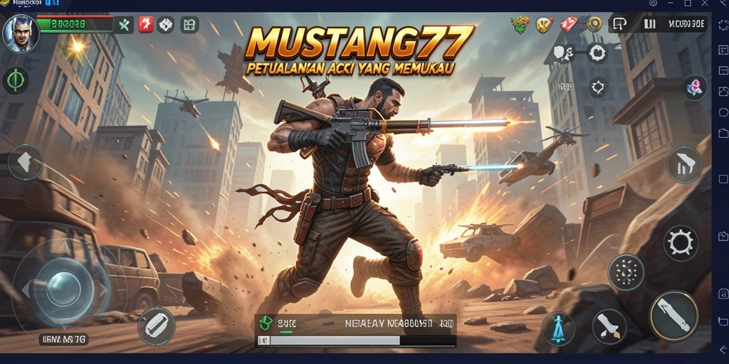 Screenshot utama MUSTANG77 menampilkan aksi seru gameplay dengan karakter yang sedang bertarung.