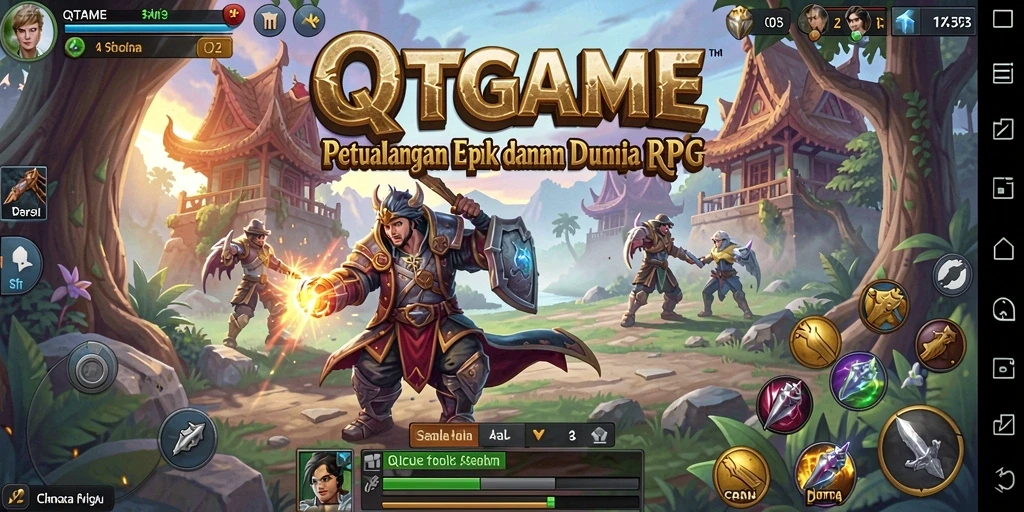 Screenshot gameplay QTGAME menampilkan pertarungan seru dan karakter yang kuat.