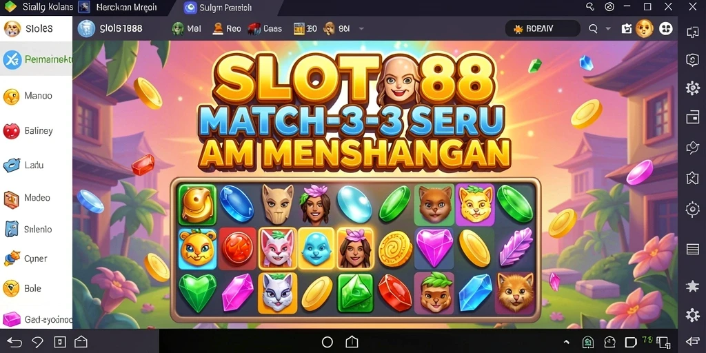 Tampilan gameplay menarik game Match-3 SLOT88 dengan grafis cerah.